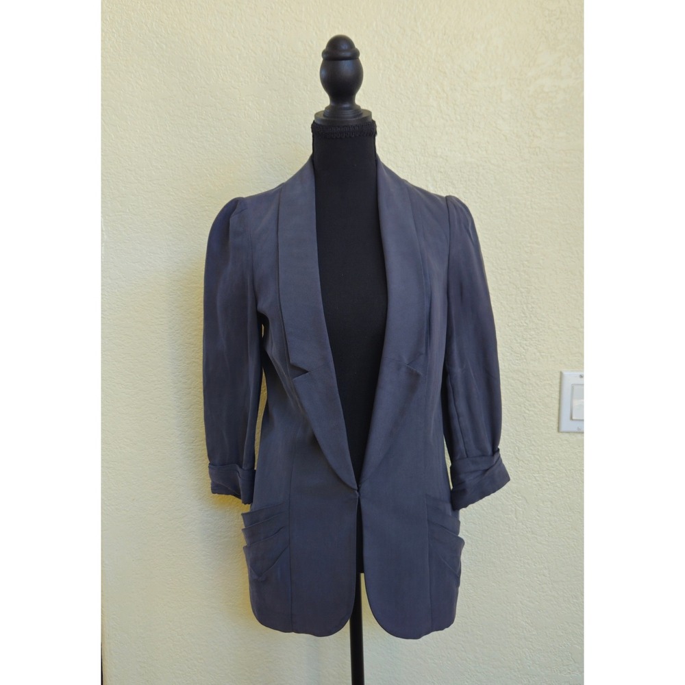 Anthropologie Gray Silk Blend Blazer Jacket Pleats Dark Academia Twee Art Deco 2